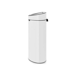 Vit cylindrisk Brabantia Touch-soptunna med avtagbar plastbehållare och korrosionsskyddande material
