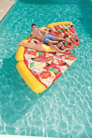 Inflatable pizza party lounge med mugghållare, 1.88m x 1.30m, perfekt för poolfester