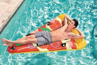 Inflatable pizza party lounge med inbyggd mugghållare, 1.88m x 1.30m, perfekt för poolfester