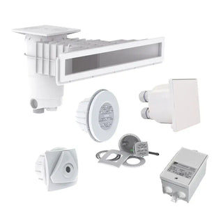 Inbyggnadspaket RGB Paket för träpooler, Bräddavlopp, Inlopp och LED lampa RGB från Vitalia