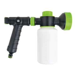 Svart och grönt foam cannon spray gun med behållare för rengöring och vattning
