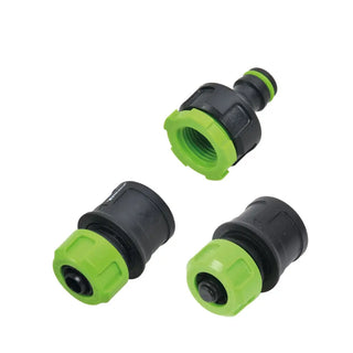 Tre gröna och svarta slangkopplingset för snabbkoppling ½ tum till trädgård och städprodukter