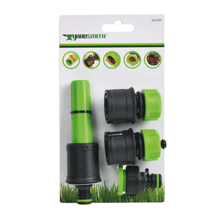 Bild av gröna och svarta kopplingar för trädgårdsslang i Yardsmith Bevattningsset Med Koppling 4 Delar, inkluderar snabbkoppling ½ tum
