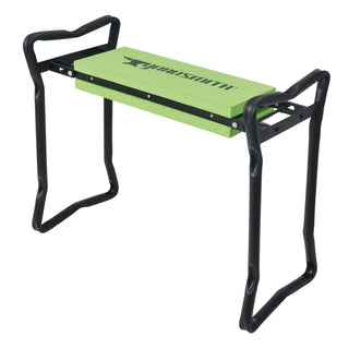 Grön vadderad trädgårdspall yardsmith med svart metallram, perfekt för trädgårdsarbete