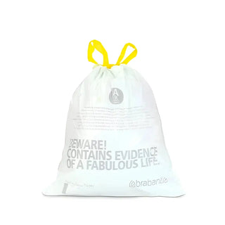 Bild av brabantia pedalhinkar avfallspåsar 3L i slitstarka material med vita trash bags och gula dragsnören