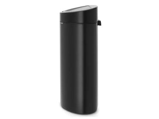 Svart cylindrisk brabantia touch soppåse med avtagbar plastbehållare och korrosionsskyddande material