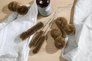 Naturborsten Flaskborste med naturliga kokosfibrer för rengöring av flaskor