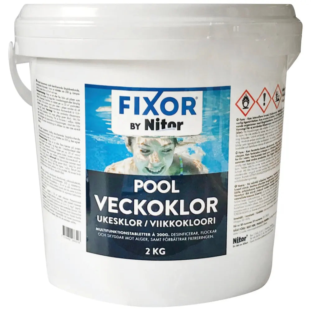 Fixor veckoklor 2kg klortabletter pool underhåll kontinuerlig klorering säsong