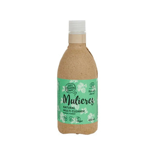 Brun flaska med naturligt multirengöringsmedel med grön etikett.