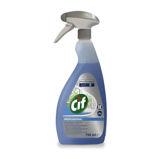 Blue Cif Professionellt rengöringsmedel för glas och flera ytor i sprayflaska.