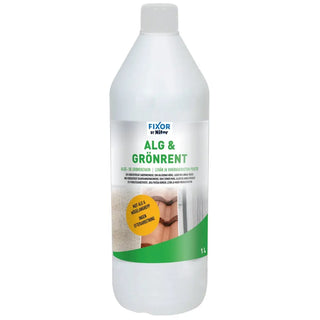 Vit plastflaska med Fixor alg- och mögelrengöringsmedel.