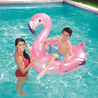 Flamingo Flytleksak 1.27m med slitstarka handtag i kraftig vinyl, används av barn i pool för trygg och rolig vattenlek.