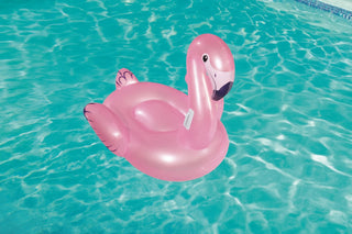 Uppblåsbar Flamingo Flytleksak 1.27m flyter ensam i pool, tillverkad i kraftig vinyl med handtag för säker användning.