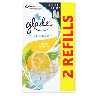 En Glade Touch & Fresh luftfräschare refill i Fresh Lemon-doft, innehållande två refiller.
