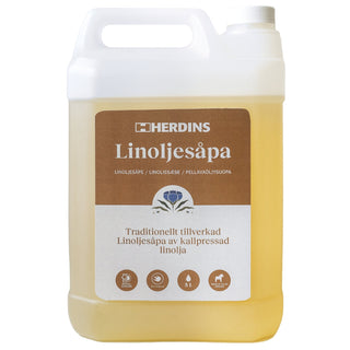 Herdins LINOLJESÅPA NATURELL 5L - Linoljesåpa naturlig i plastdunk med handtag, idealisk för rengöring och vård av träytor inomhus och utomhus.