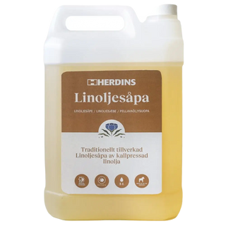 Herdins LINOLJESÅPA NATURELL 5L - Linoljesåpa naturlig i plastdunk med handtag, idealisk för rengöring och vård av träytor inomhus och utomhus.