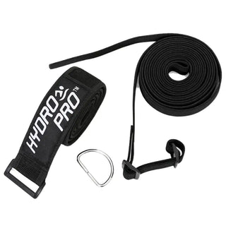 Svart motståndsband med D-ring och fotledsrem.
