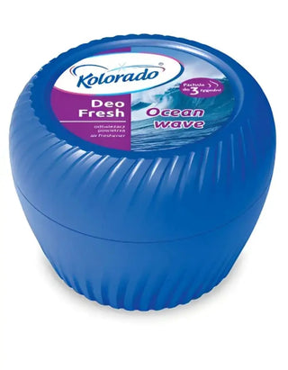 Blå luftfräschare med doft av ’Ocean Wave’.