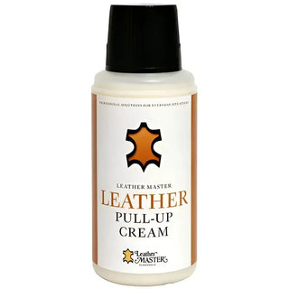 Flaska med Leather Master Pull-Up Cream för lädervård.
