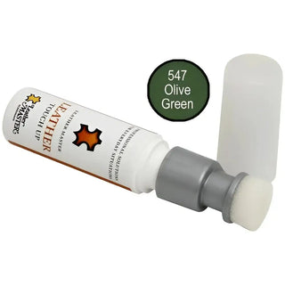 Olivgrön touch-up penna i läder med svampapplikator.
