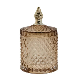 Brun glasburk med diamantmönster och spetsigt guldlock.