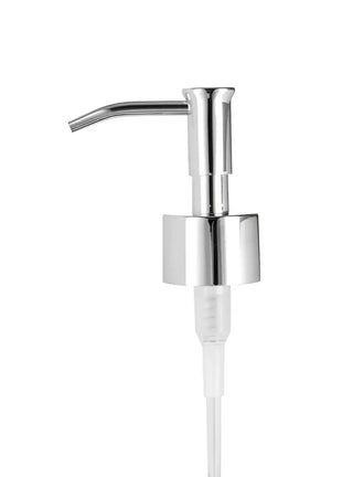 Silverfärgad lotionpump med genomskinligt dopprör.