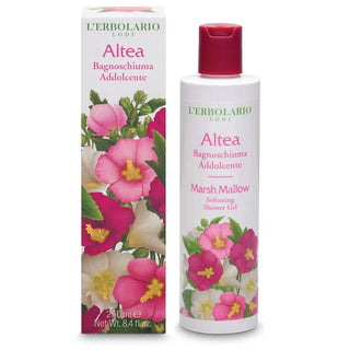 En flaska ’Marsh Mallow Softening Shower Gel’ och tillhörande låda.