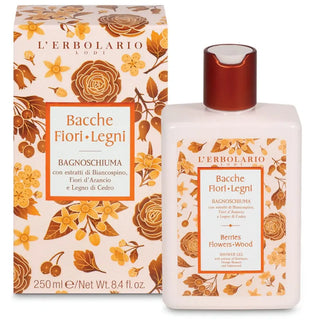 L’Erbolario Bacche Fiori Legni badskum och duschgel set.