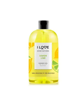Duschgel med doft av citronlime i en klargul flaska.