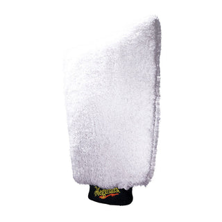 Meguiar's Wash Mitt Microfiber - Tvätthandske 1-pack i vit mikrofiber med svart mudd och broderad logotyp, idealisk för skonsam biltvätt.