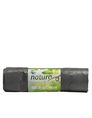 Rull med mörkgrå avfallspåsar med grön förpackning.