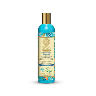 En flaska Oblepikha Siberica Nourish and Repair Shampoo med ekologiskt Oblepikha Hydrolate.
