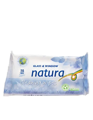 Förpackning med Natura glas- och fönsterrengöringsservetter med 20 servetter.