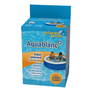 PLANET POOL Aquablanc Plus 4 veckor för enkel poolvård, behandlar 3000–6000 liter vatten, 1 dospåse per vecka.