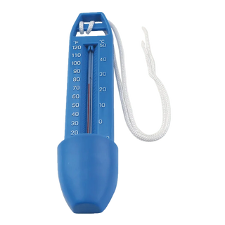 PLANET POOL Termometer med snöre i blå plast för pool, visar temperatur i både Celsius och Fahrenheit. Perfekt för exakt vattentemperaturmätning.