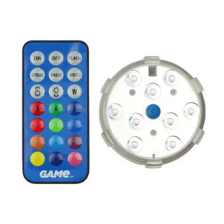 Fjärrkontroll och LED-lampa för pool eller spa.