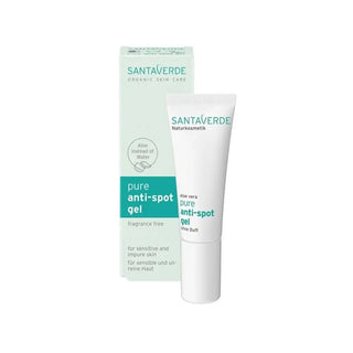 En tub med anti-spot gel i grön och vit förpackning.