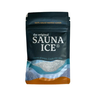 Sauna Ice 20g mentolkristaller för bastu, öppnar luftvägar och kyler huden. Perfekt bastutillbehör för frisk andning och avkoppling.