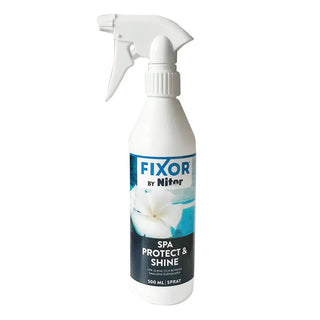 Vit sprayflaska för skydd och glans för spa.