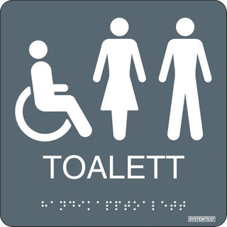 Systemtext Skylt Taktil Toalett Grå 150x150 Pl | CleanNest - SYSTEMTEXT | CleanNest