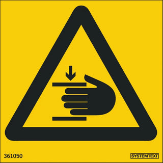 SKYLT VARNING KLÄMRISK 80X80 DE - SYSTEMTEXT