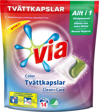 Via tvättkapslar för färgade kläder fräscht resultat 14 pack